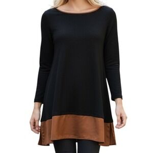 WHITE HOUSE BLACK MARKET Black‎ 3/4" Sleeve Cognac Woven Hem NWT Size XXS